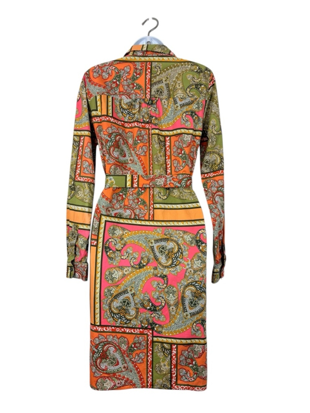 0039 Italy Luxury Paisley Belted Shirt Dress Cotton Designer Patchwork SzXS - Picture 6 of 12